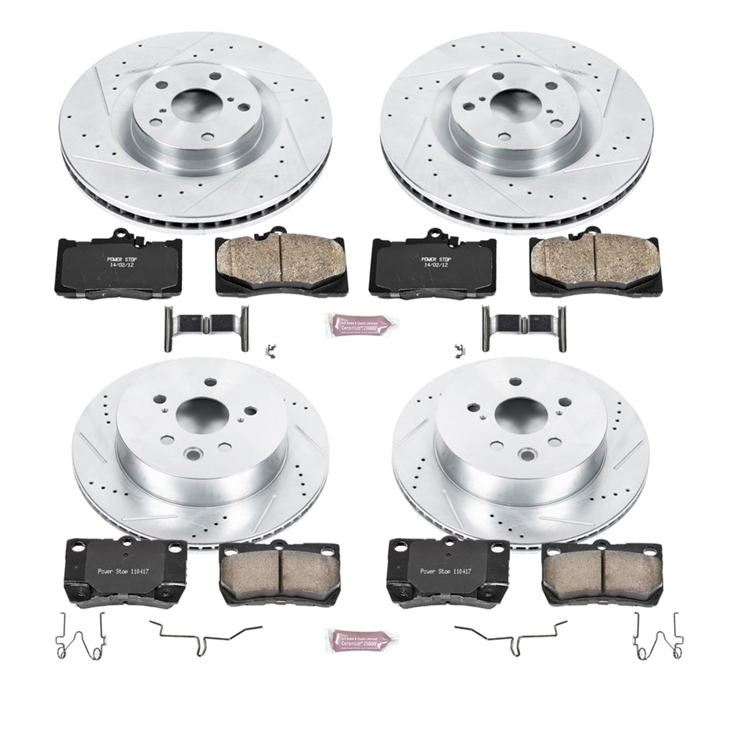 Power Stop K5869 Z23 Carbon Fiber Brake Pads Front and Rear with Drilled & Slotted Brake Rotors Kit For Lexus GS350, Lexus GS450h, Lexus GS460, Lexus IS350 [Model Specific]