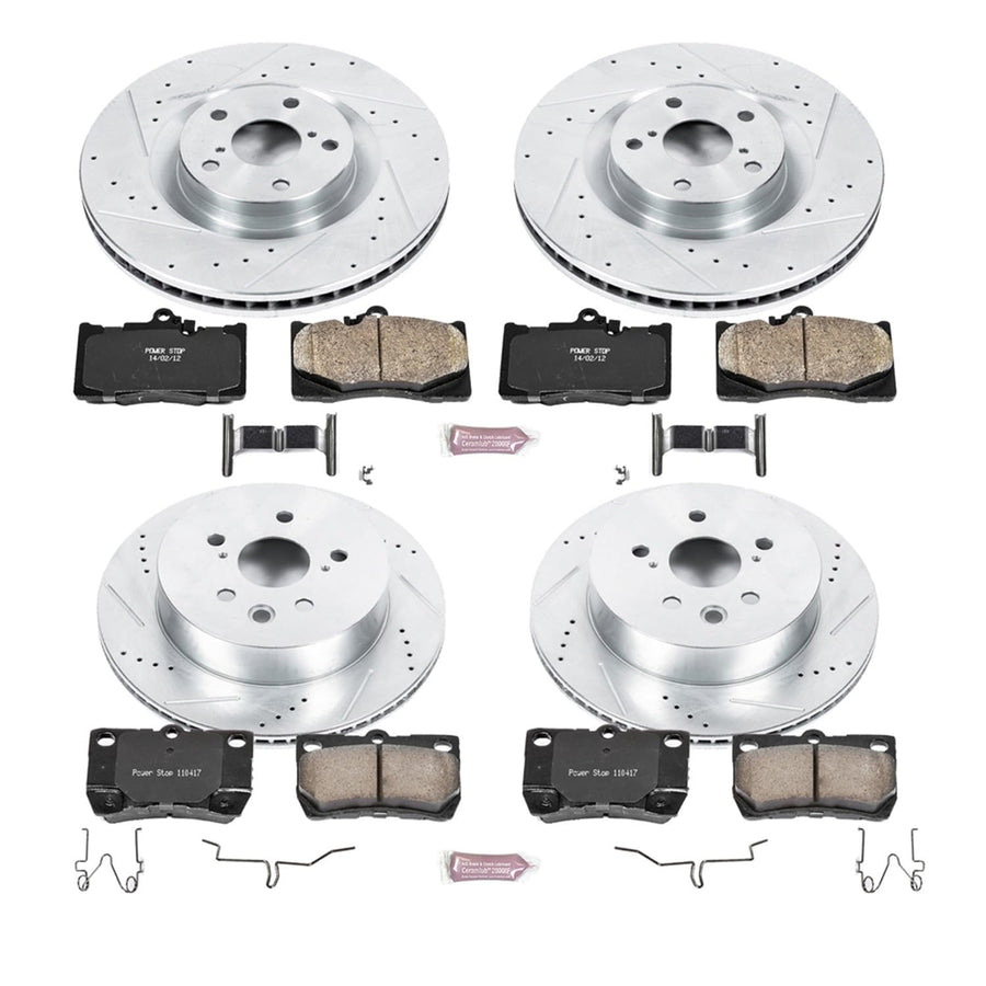 Power Stop K5869 Z23 Carbon Fiber Brake Pads Front and Rear with Drilled & Slotted Brake Rotors Kit For Lexus GS350, Lexus GS450h, Lexus GS460, Lexus IS350 [Model Specific]