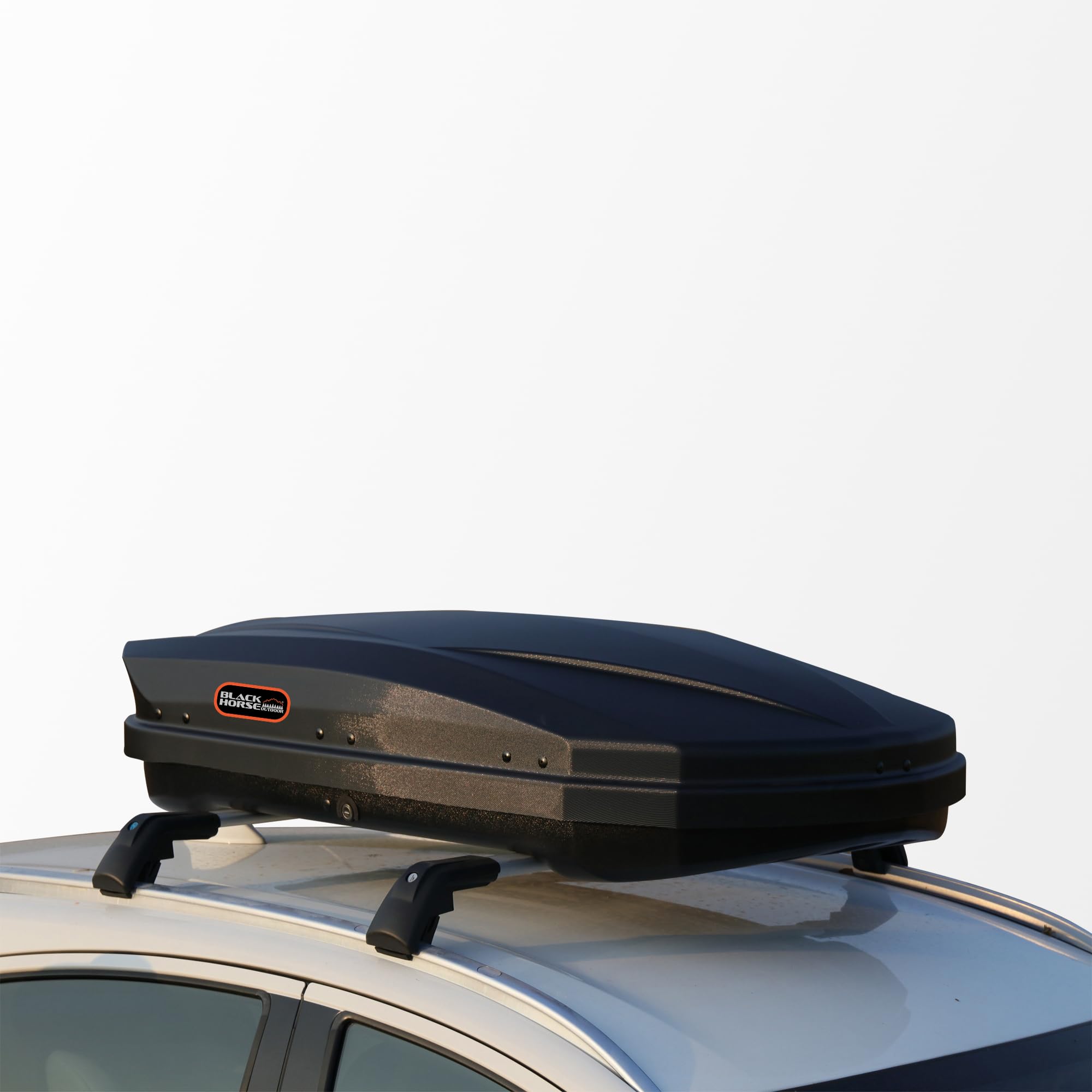 Rooftop Cargo Carrier Black Horse ABS + PMMA Hard Shell, 12 Cubic Feet Waterproof Car Roof Cargo Carrier Box w/Dual Side Opening, Security Key, 165lbs Capacity, for 29" to 80" Wide Crossbar Rack