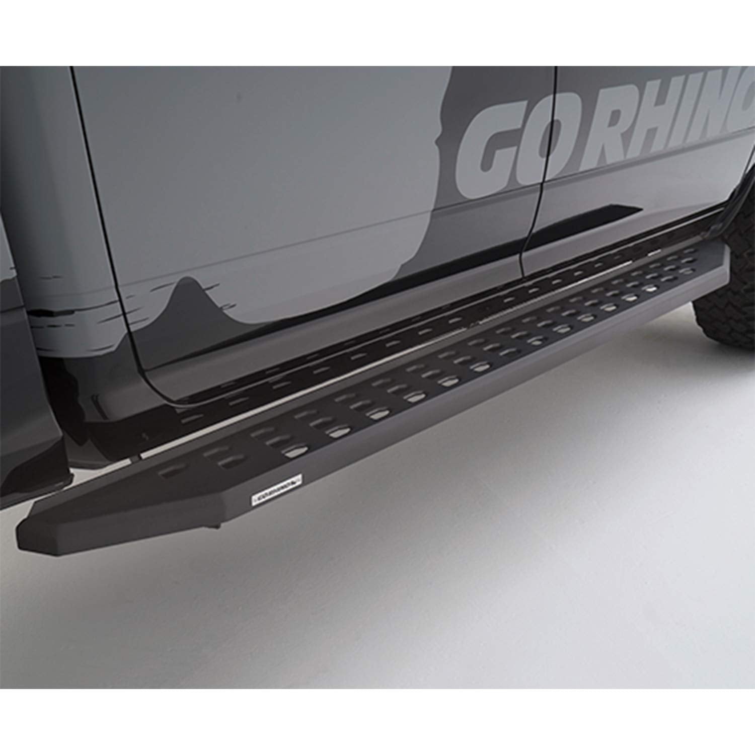 RB20 Running Boards & Brackets Go Rhino | Galvanized Steel, Textured Black | 69404787PC | Fits 2014-2018 Chevrolet Silverado/GMC Sierra 1500 Crew Cab (See Description)
