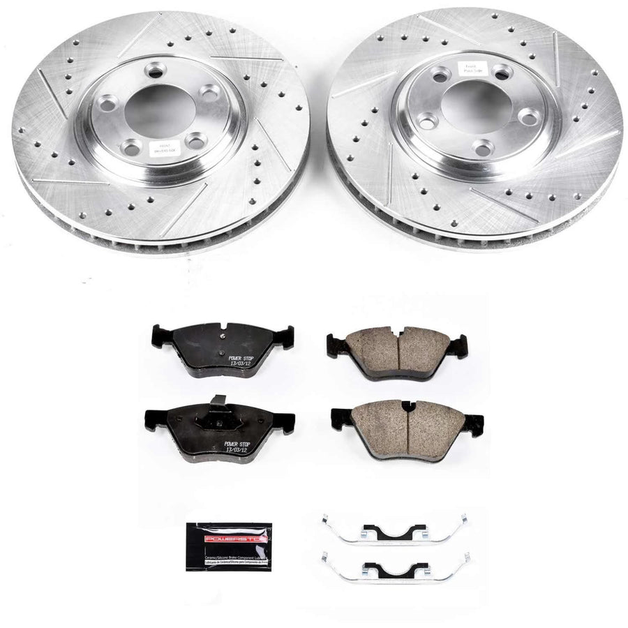 Power Stop K1349 Z23 Carbon Fiber Brake Pads with Drilled & Slotted Brake Rotors Kit For Jaguar S-Type 2005 [Model Specific]