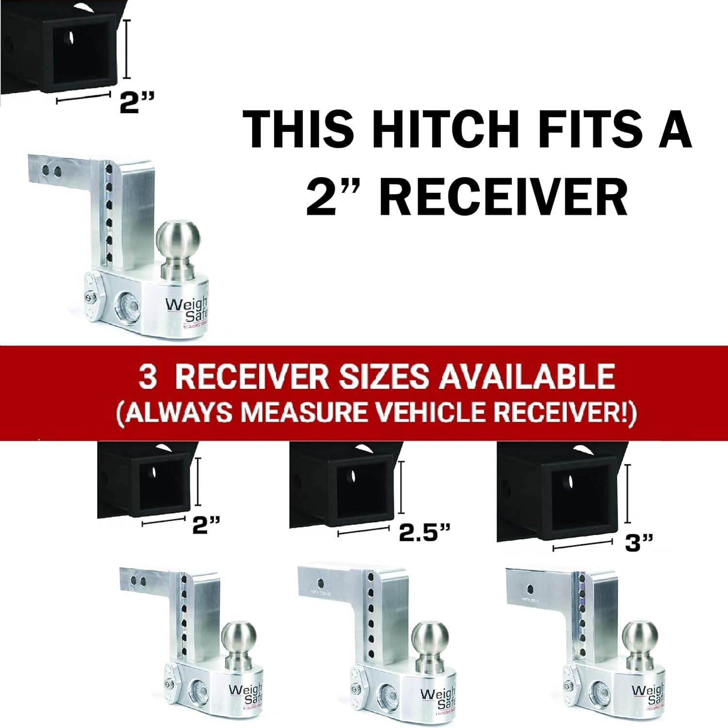 Weigh Safe Adjustable Hitch Trailer Ball Mount - 6" Drop Hitch for 2" Receiver w/ 2 pc Keyed Alike Lock Set, Premium Aluminum Trailer Tow Hitch w/Built in Weight Scale for Anti Sway, 12,500 lbs GTW