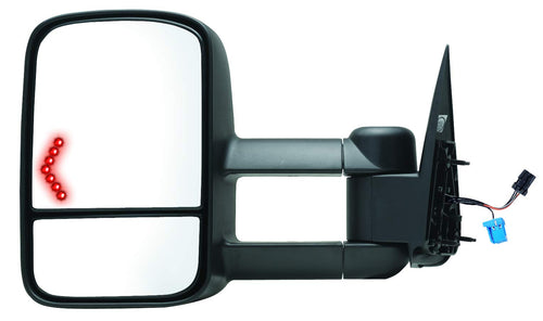 K Source Extendable Passenger Side Towing Mirror For 2003 – 2007 Escalade, Avalanche, Suburban, Tahoe, Yukon, Silverado, Sierra, Silverado/Sierra Classic. Textured Black, Power Heated, LED Arrow Signal, Dual Lens, Foldaway