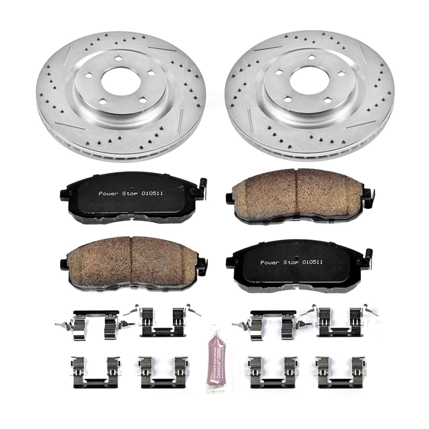 Power Stop K6094 Z23 Carbon Fiber Brake Pads Front with Drilled & Slotted Brake Rotors Kit For Nissan Sentra 2017-2018 [Model Specific]