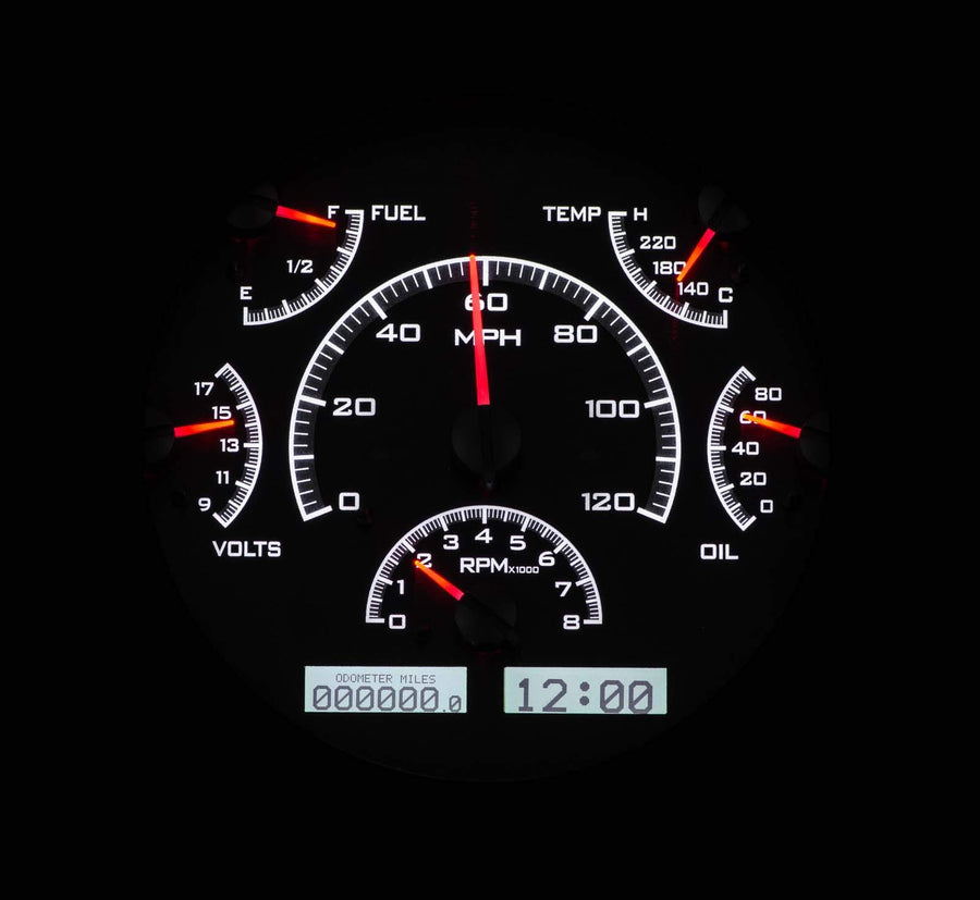 VHX-66F-BRO-K-W Dakota Digital Compatible with 1966-77 Ford Bronco VHX System Analog Dash Gauge System Black Alloy White Backlighting