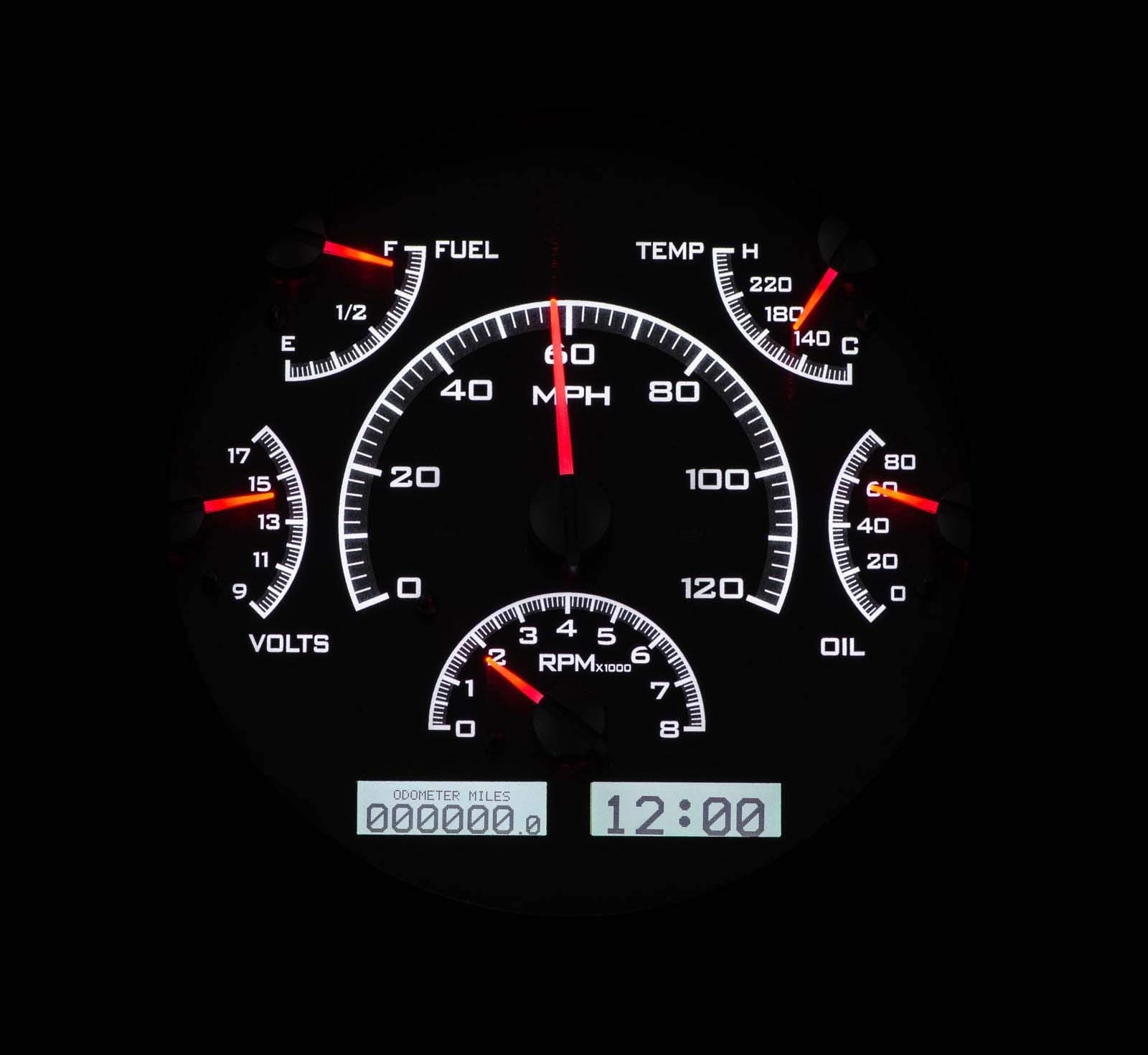 VHX-66F-BRO-K-W Dakota Digital Compatible with 1966-77 Ford Bronco VHX System Analog Dash Gauge System Black Alloy White Backlighting