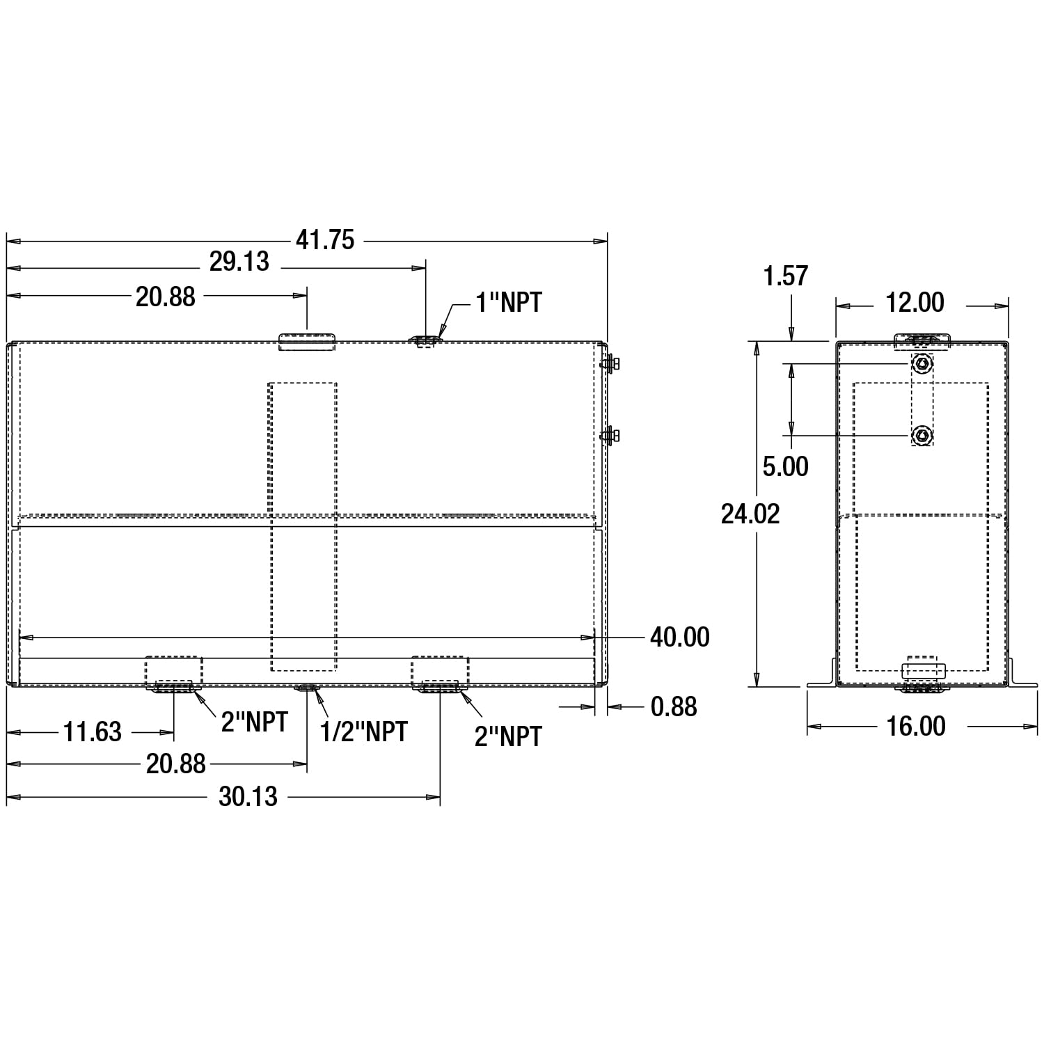 Buyers Products 50 Gallon UR50A Upright Aluminum Hydraulic Reservoir, Lightweight, With Baffles & Sight Gauge, Hydraulic Tank for Trucks