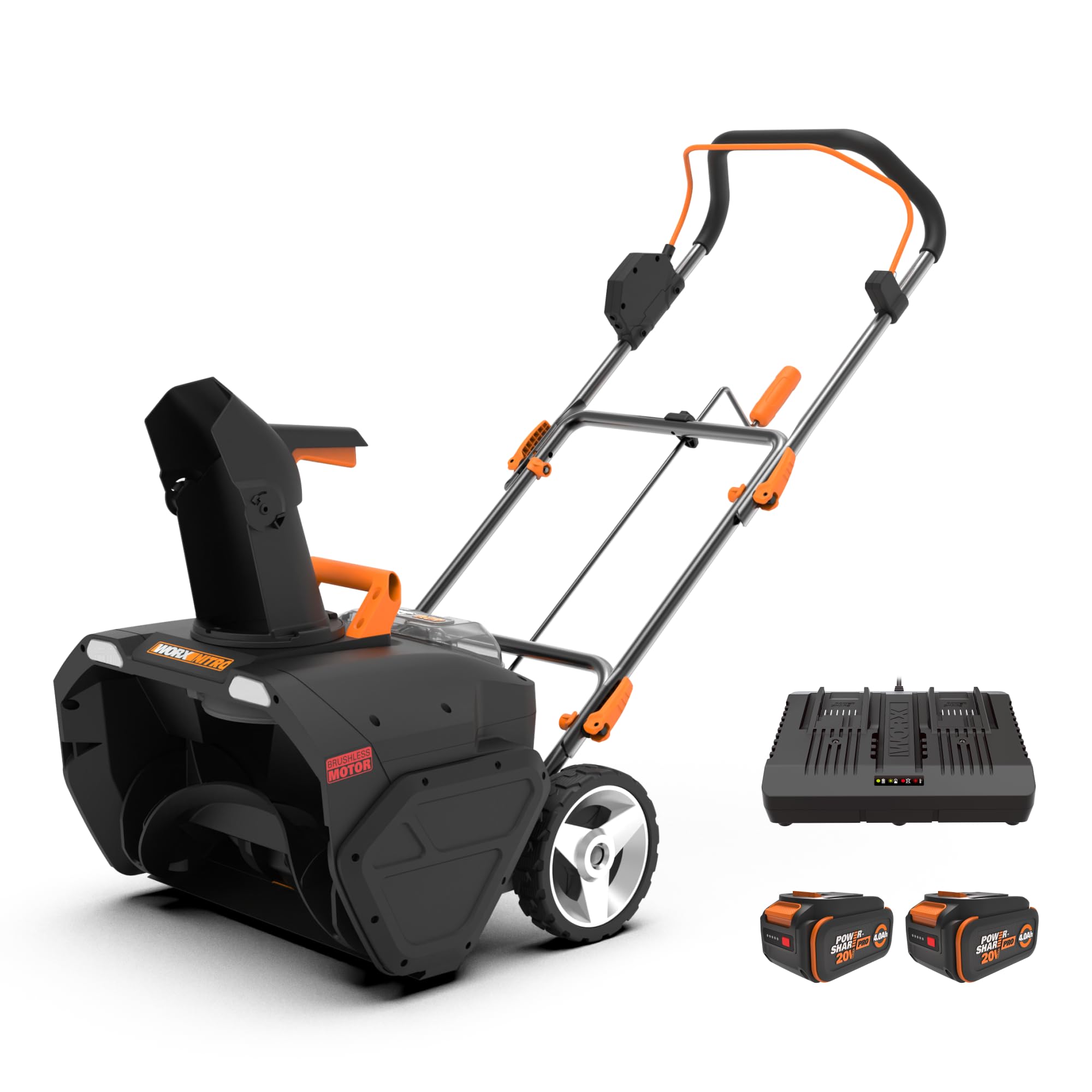 40V WORX 20" Cordless Snow Blower, Electric Snow Thrower for 6-Car Driveway, Snow Removal with Brushless Motor, 2 × 4.0 Ah Batteries & Charger Included, WG471