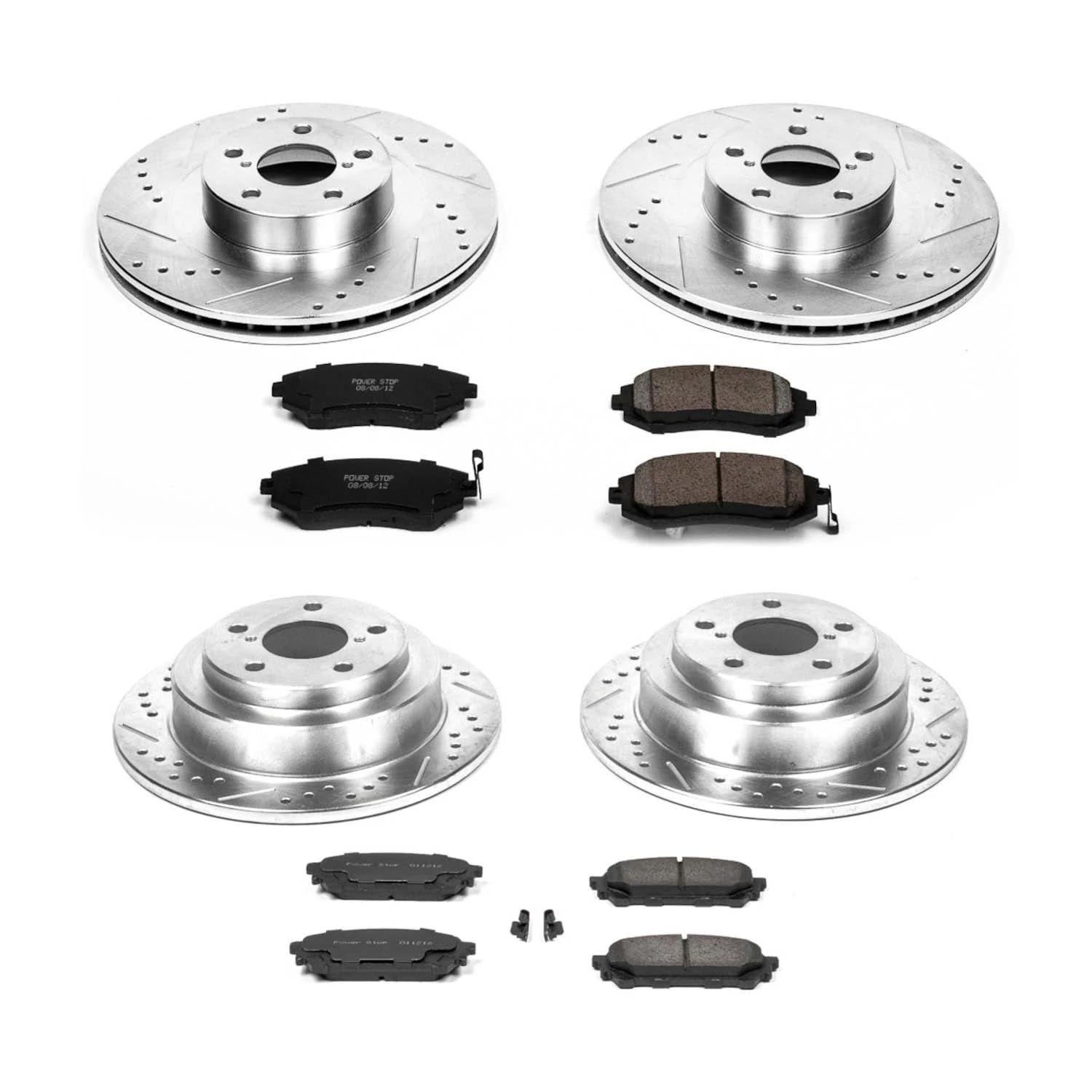 Power Stop K2376 Z23 Carbon Fiber Brake Pads with Drilled & Slotted Brake Rotors Kit Front and Rear