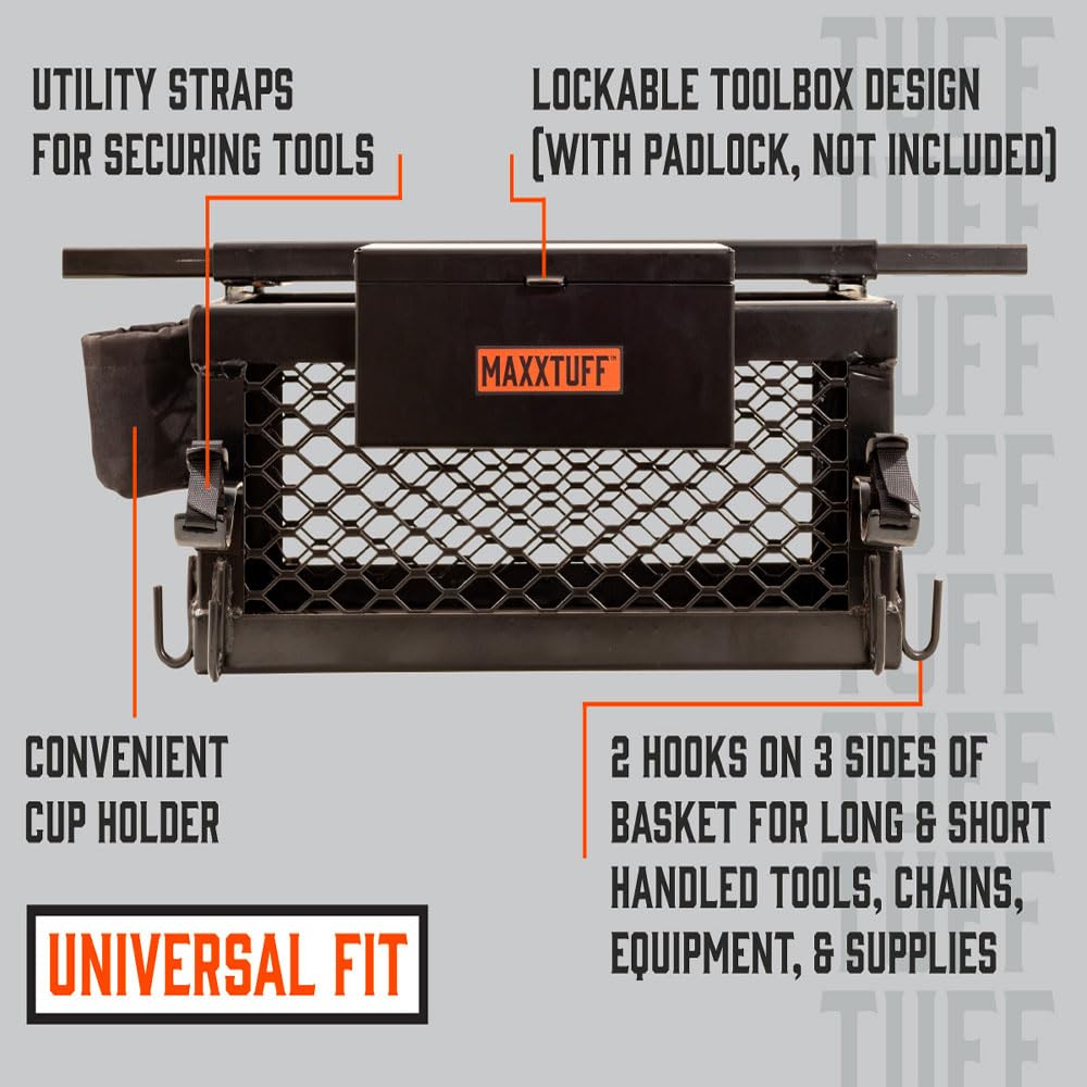 MAXXTUFF ROPSRIDER XHD Heavy-Duty Tractor Basket, Fits Most Zero Turn Mower and Tractor ROPS Bars, Model MTF100