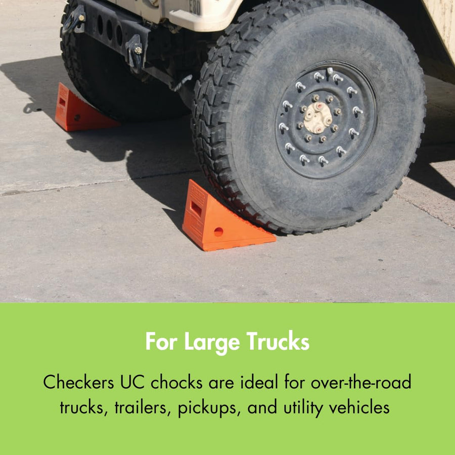 One Checkers Large Wheel Chock for 27-35" Tires, Heavy Duty Wheel Chocks for Semi Trucks, Utility, Tractor Trailer, 30k lb Load Capacity, Made in The USA, Polyurethane, UC1700
