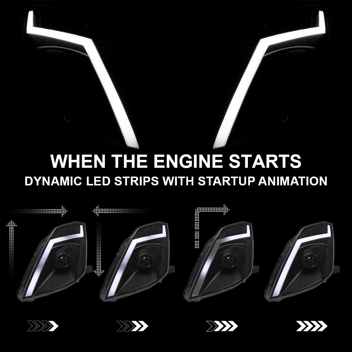 Sequential LED Tube Signal Projector Headlights SPEC-D TUNING and Startup Animation Compatible with 2006-2009 Nissan 350Z, Left + Right Pair Headlamp Assembly