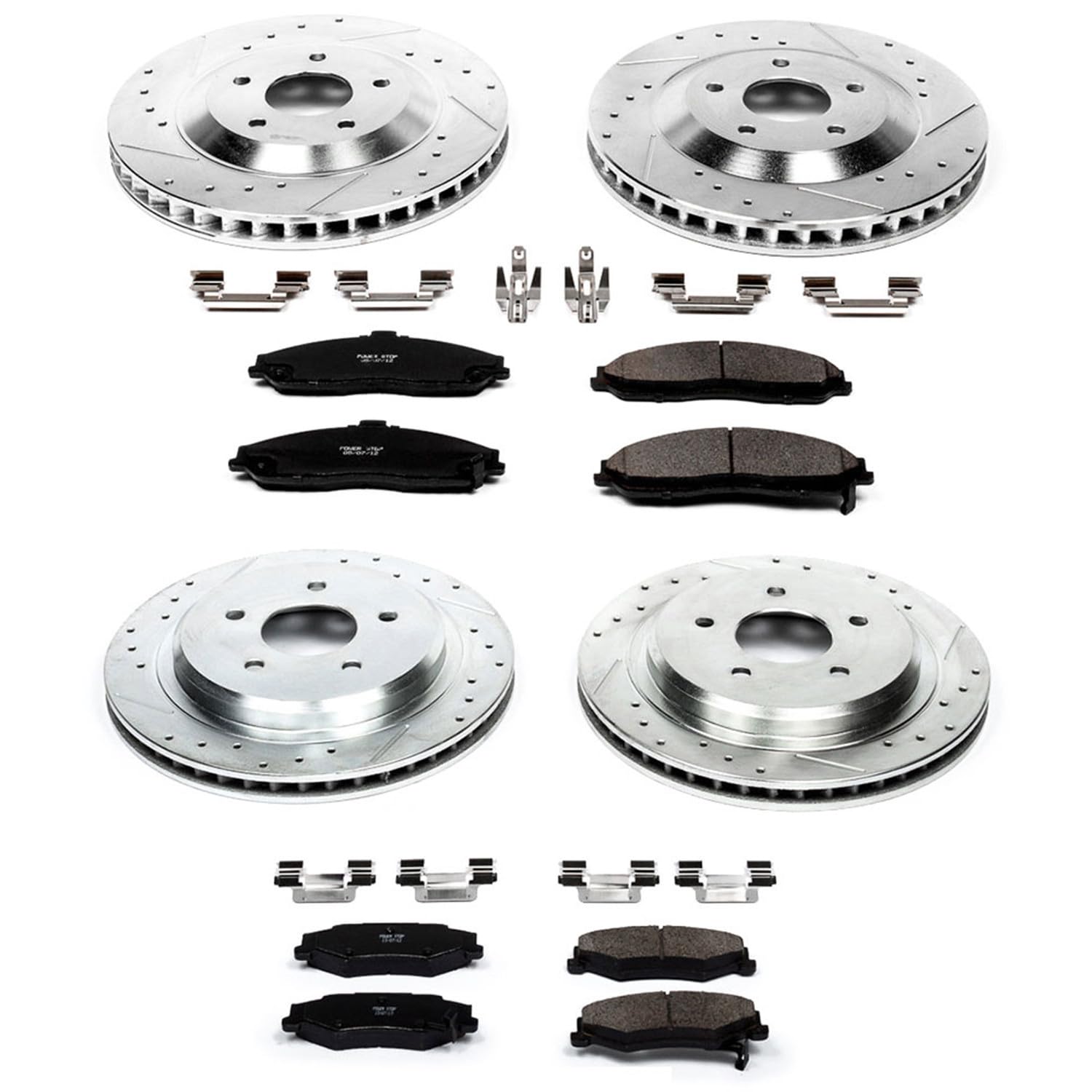 PowerStop Brake Kit Front and Rear For Cadillac XLR 2004 |XLR 2008-09 |Chevrolet Corvette 1997-04 - Drilled and Slotted Disc Rotors with Ceramic Brake Pads Replacement, K1560