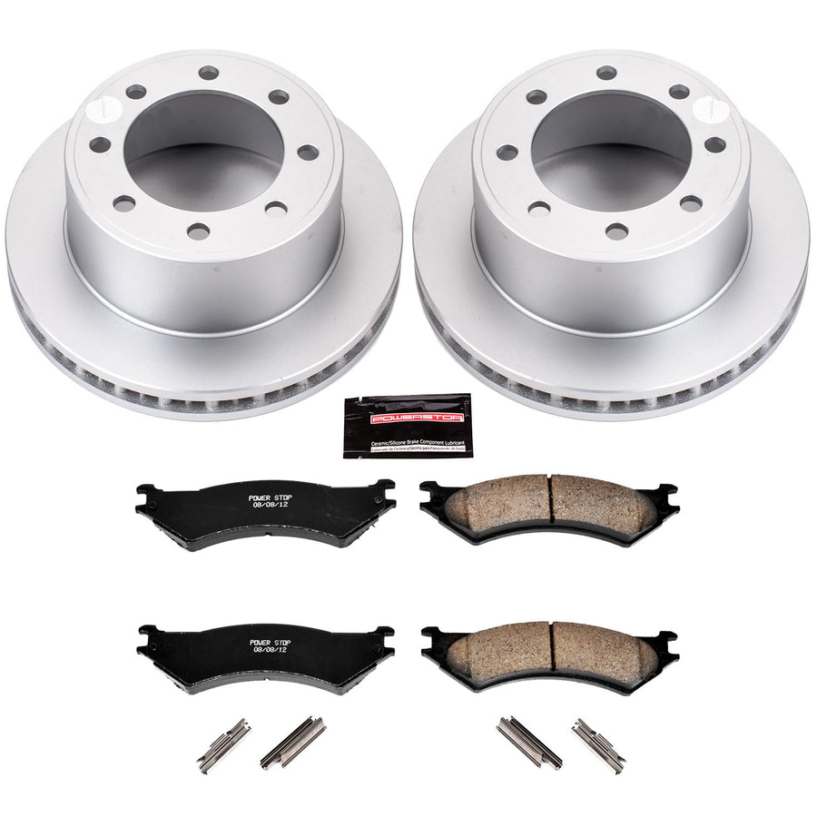 Power Stop CRK5203 Brake Rotor Coated & Ceramic Brake Pads- rear For E-, E-250, E-250 Econoline, E-350 Club Wagon, E-350 Econoline Club Wagon, E-350 Super Duty [Model Specific]