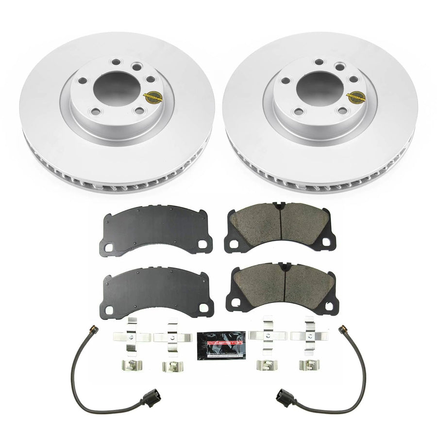 Power Stop Z23 CRK8476 Front Coated Rotor Kit-Coated Brake Rotors, Carbon Ceramic Brake Pads and 2 Front Sensor Wires For Porsche Cayenne 2013-2018 [Model Specific]