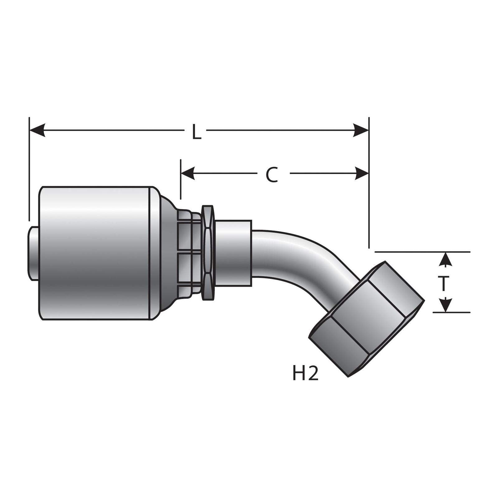 MegaCrimp Couplings, Gates 4G-5FJX45-012 Female JIC 37 Flare Swivel, Zinc Plated Carbon Steel, 2.59", 1/4" ID
