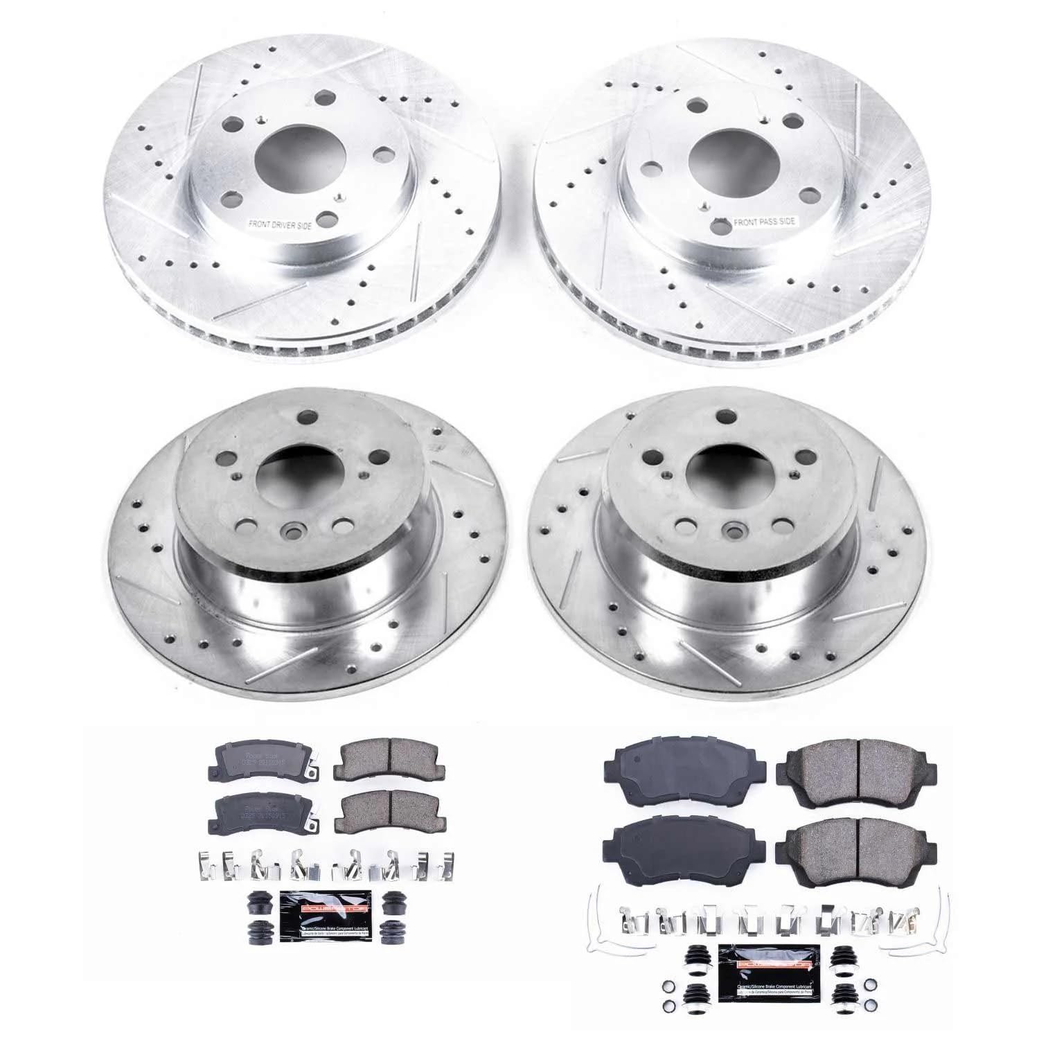 Power Stop K2776 Z23 Carbon Fiber Brake Pads Front and Rear with Drilled & Slotted Brake Rotors Kit For Lexus ES300 1992-1996 | Toyota Camry 1992-1996 [Vehicle Specific]