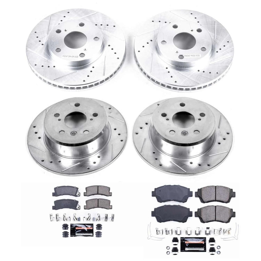 Power Stop K2776 Z23 Carbon Fiber Brake Pads Front and Rear with Drilled & Slotted Brake Rotors Kit For Lexus ES300 1992-1996 | Toyota Camry 1992-1996 [Vehicle Specific]