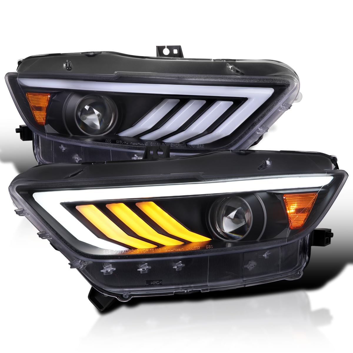 Black SPEC-D TUNING Projector Headlights w/Sequential LED Turn Signal Compatible with 2015-2017 Ford Mustang Coupes w/HID/Xenon, Left + Right Headlamp Assembly