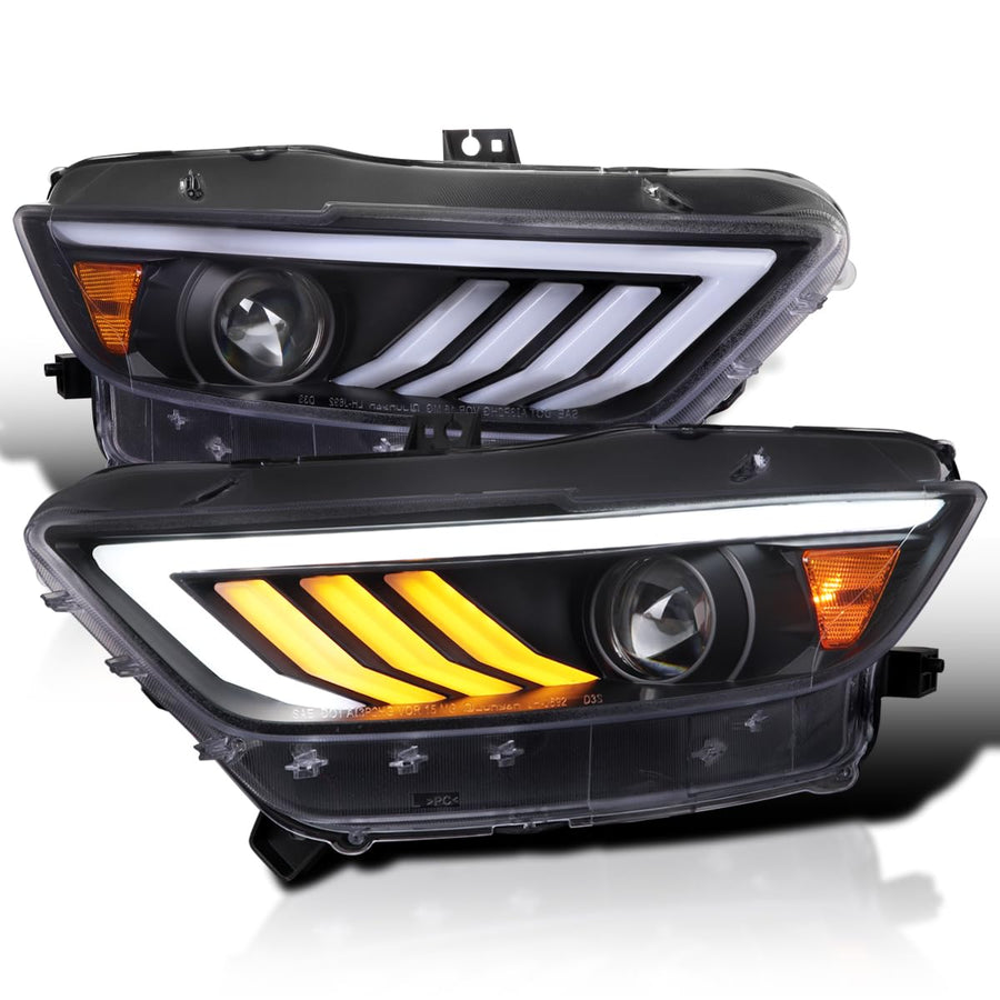 Black SPEC-D TUNING Projector Headlights w/Sequential LED Turn Signal Compatible with 2015-2017 Ford Mustang Coupes w/HID/Xenon, Left + Right Headlamp Assembly