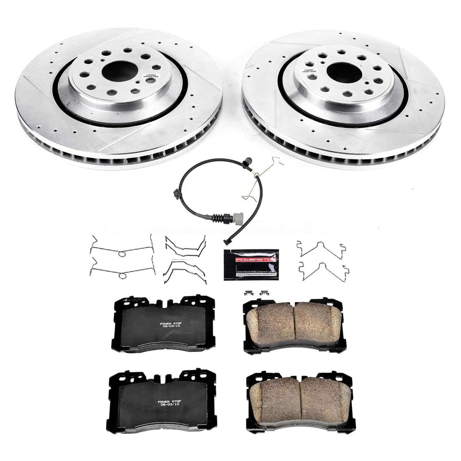 Power Stop K8320 Z23 Front Carbon Fiber Brake Pads with Drilled & Slotted Brake Rotors Kit For Lexus LS500 2018-2022, Lexus LS500h 2018-2022 [Model Specific]