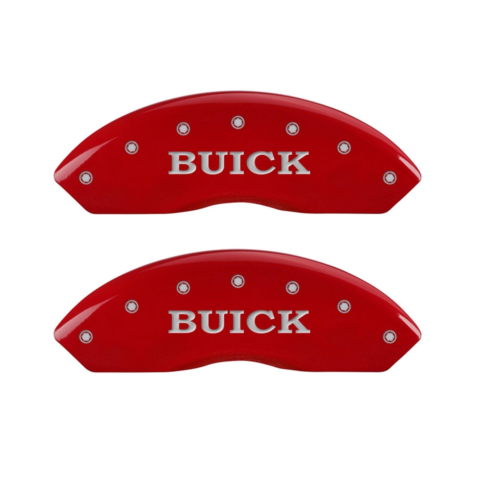 Engraved Front/Shield MGP Caliper Covers (49003SBSHRD) Engraved Rear Caliper Cover with Red Powder Coat Finish and Silver Characters, (Set of 4)