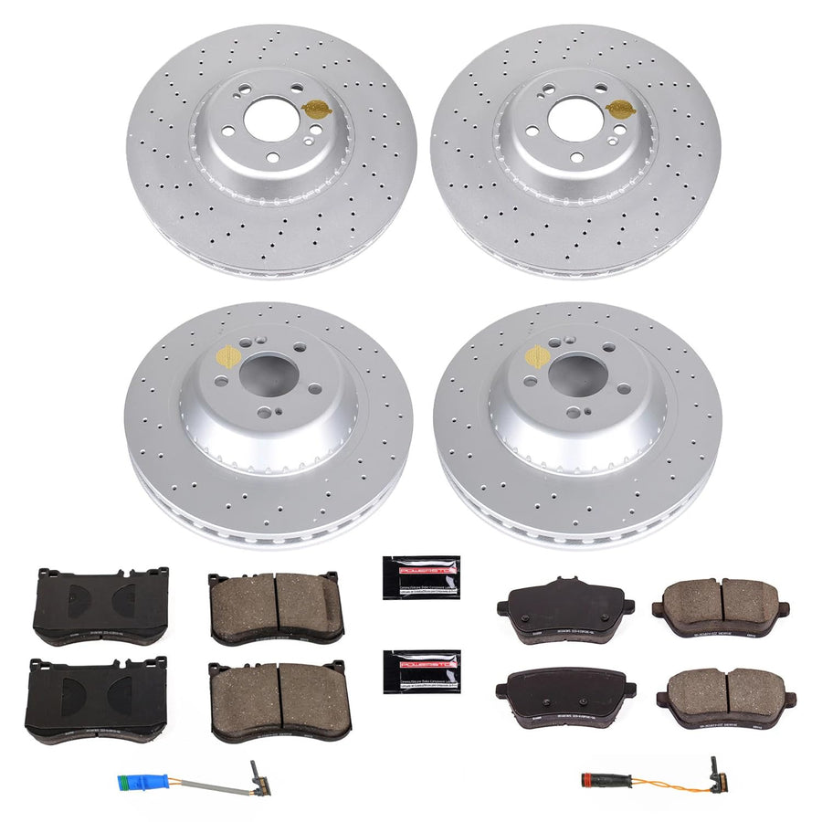 Power Stop CRK8102 Coated Rotor Brake Kit-Front and Rear Coated Rotors and Carbon-Fiber Ceramic Brake Pads For Mercedes S450, Mercedes S550, Mercedes S550e, Mercedes S560 [Model Specific]