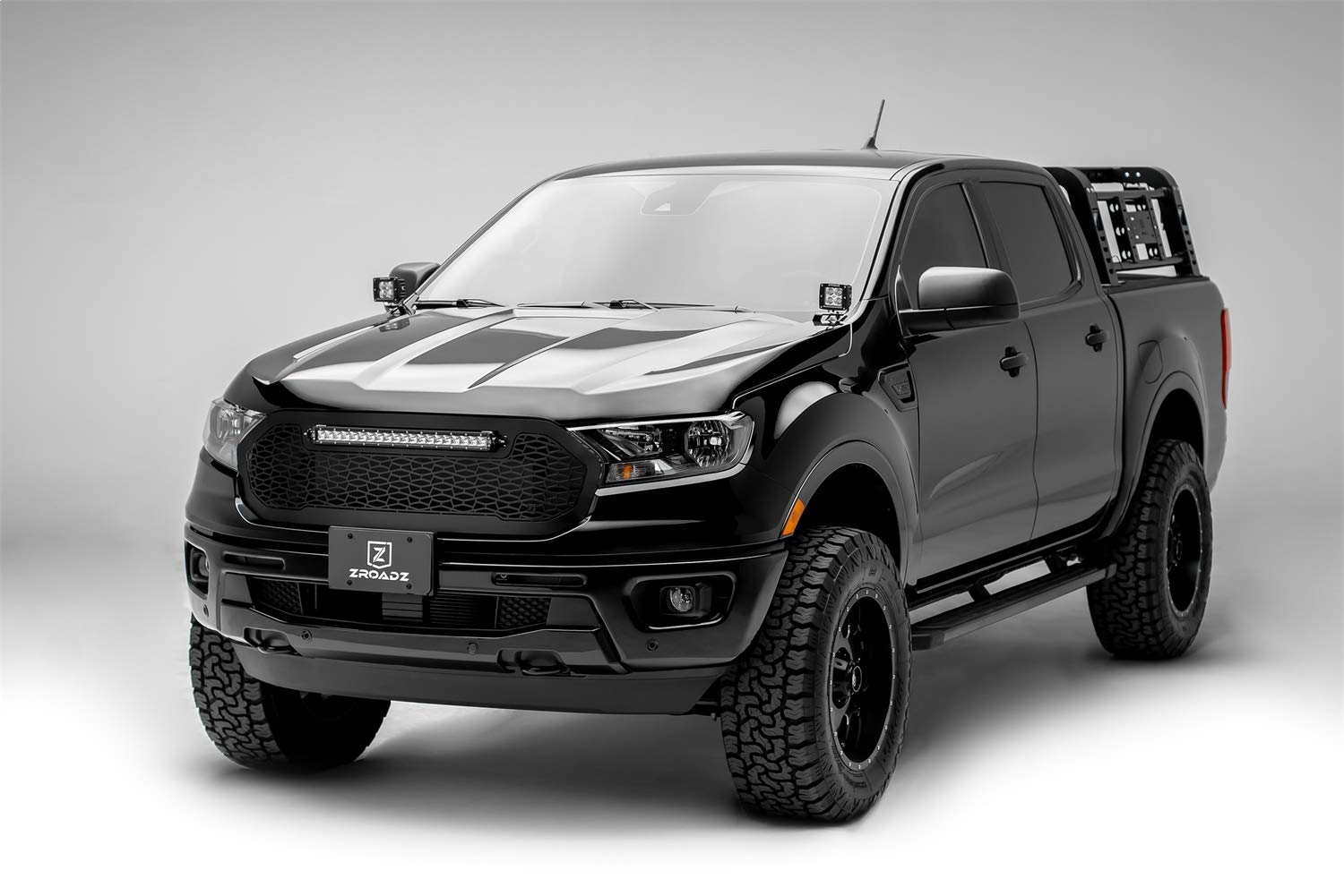 ZROADZ LED Kit Ditch Hood Hinge - Compatible w/ 2019-2021 Ford Ranger - Incl. (2) 3 Inch LED Pod Lights - Mild Steel Gloss Black Finish - Bolt-On Easy Installation - PN #Z365821-KIT2