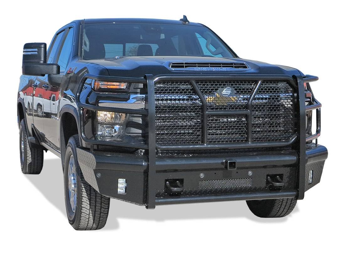 Full Width STEELCRAFT HD10444RC Black Front HD Bumper with Brush Guard & Hitch Receiver for Chevy 2024