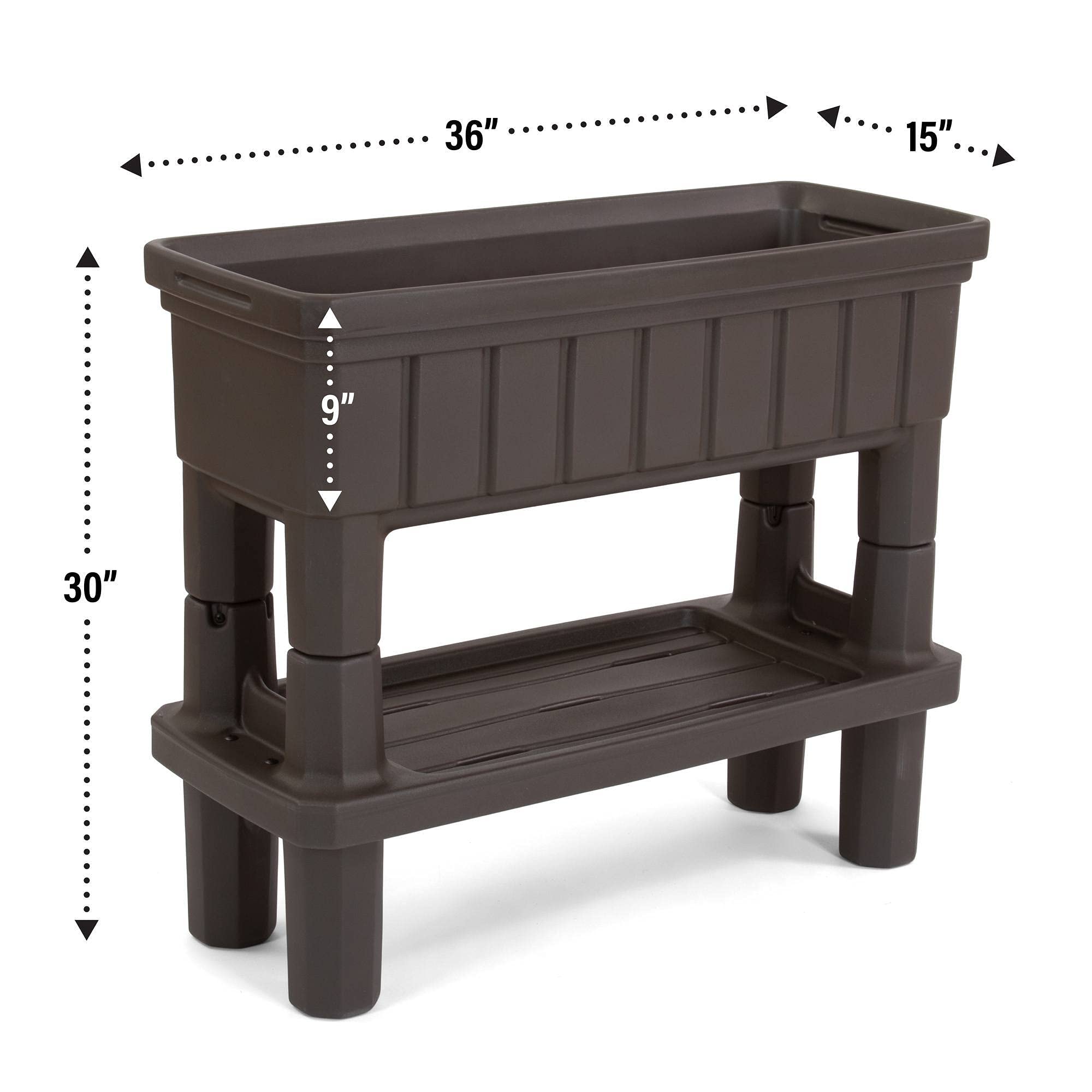 Simplay3 Raised Garden Bed American Home Outdoor Planter with Garden Tools Storage Shelf, 36" L x 30" H Garden Bed, Dark Brown