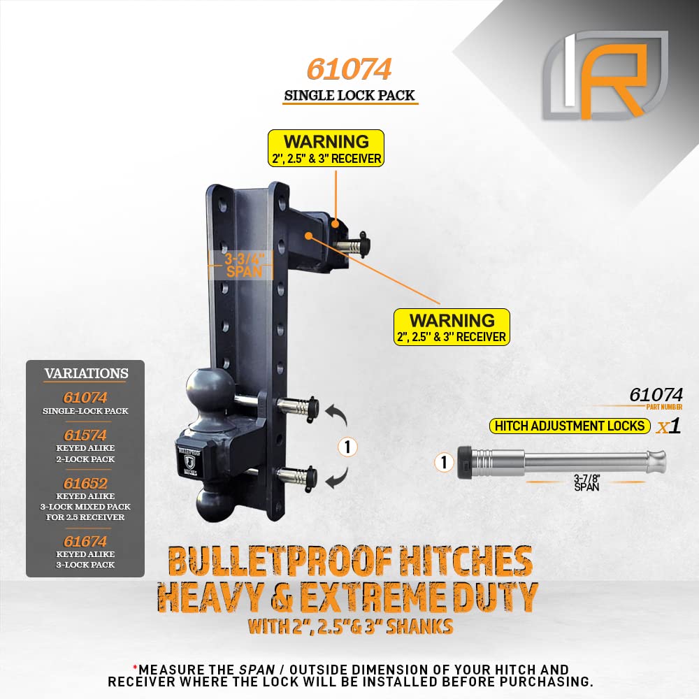 Hitch Lock for InfiniteRule Security 61074 | Bulletproof 2", 2.5", and 3" Drop Hitches - Fits Adjustable Ball Mount Only - Does NOT FIT Vehicle Receiver