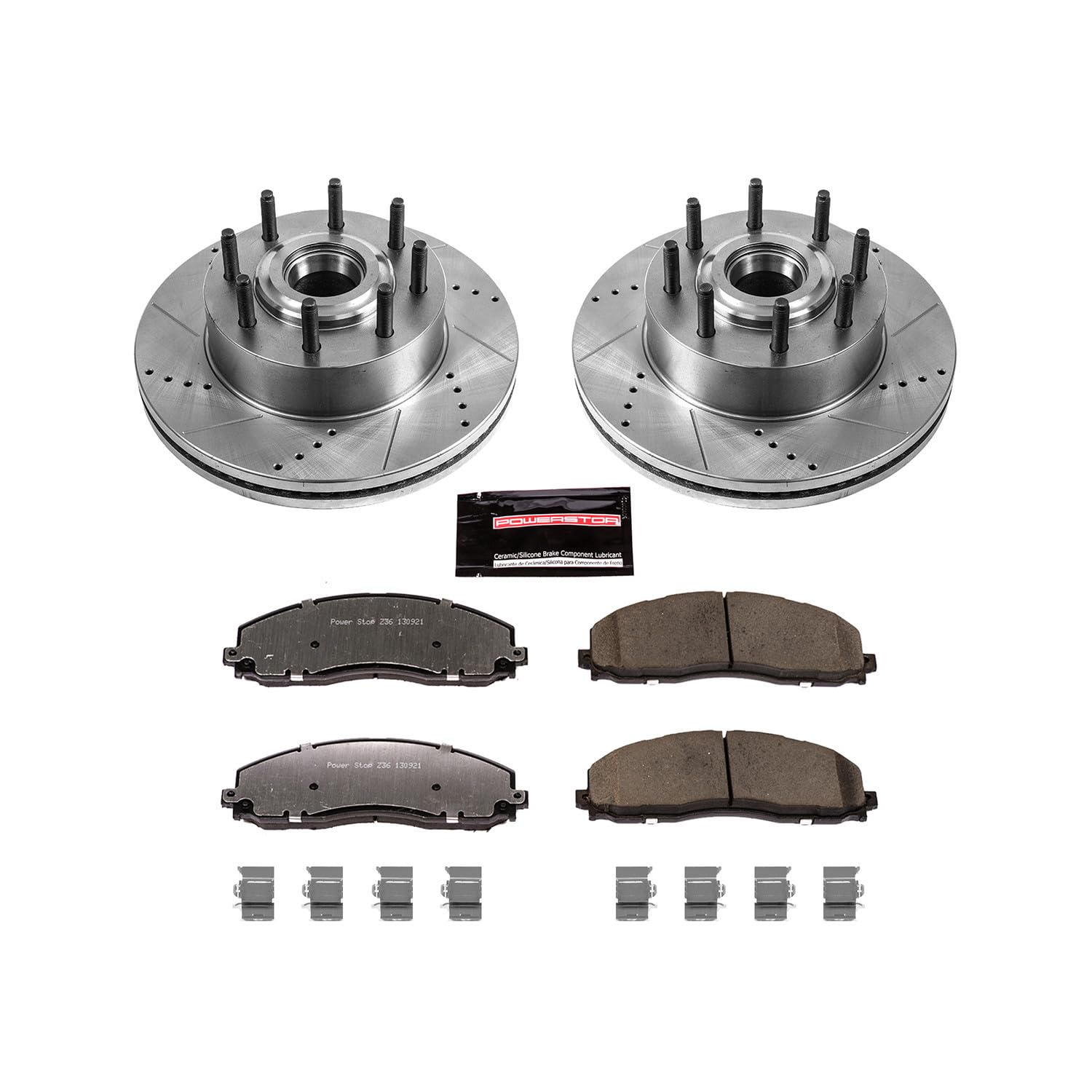Power Stop Front Z36 Truck & Tow Brake Kit K6821-36, Carbon Fiber Ceramic Brake Pads and Drilled/Slotted Brake Rotors For Ford F-250 Super Duty, Ford F-350 Super Duty [Model Specific]