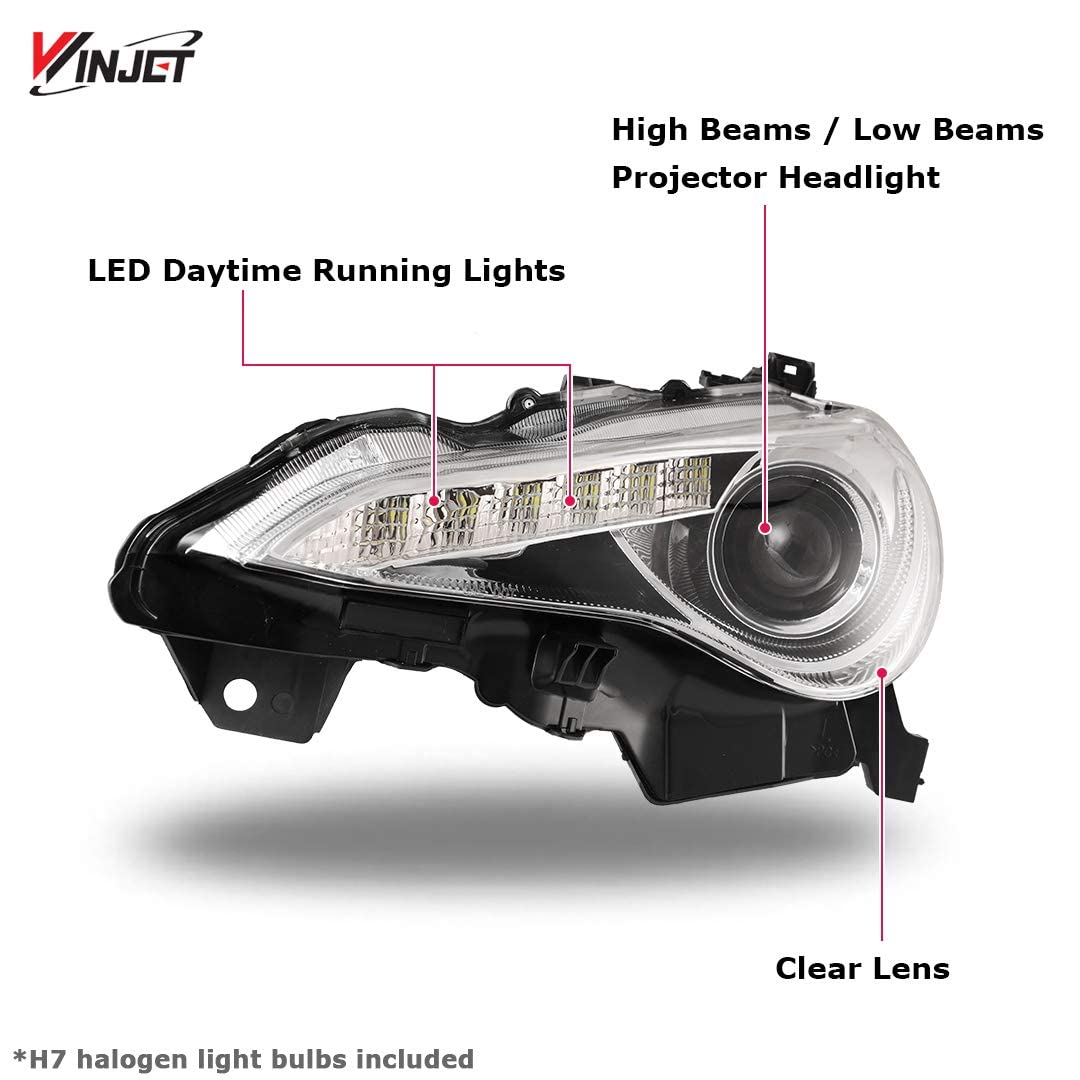Winjet LED DRL Bar Projector Headlights Compatible with [2012 2013 2014 2015 2016 FR-S Toyota 86] (Chrome)