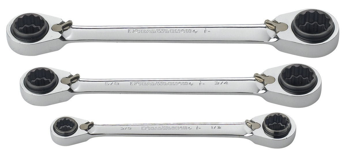 3 Pc. GEARWRENCH 12 Pt. QuadBox™ Reversible Ratcheting Wrench Set, SAE - 85204