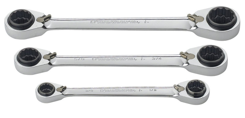 3 Pc. GEARWRENCH 12 Pt. QuadBox™ Reversible Ratcheting Wrench Set, SAE - 85204