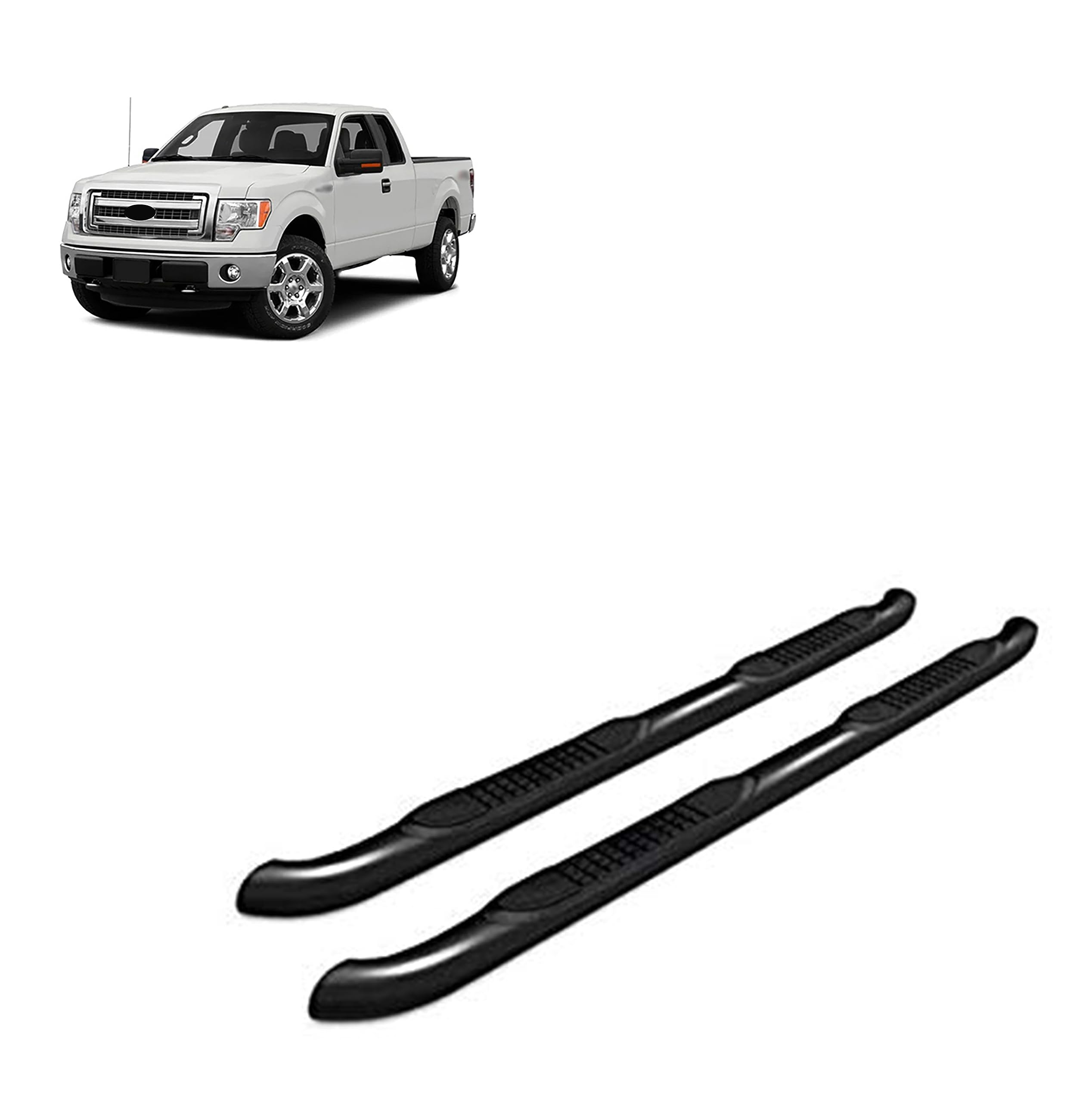 3in Black Horse Side Steps Black Compatible with 2009-2014 Ford F-150-9BFR703A