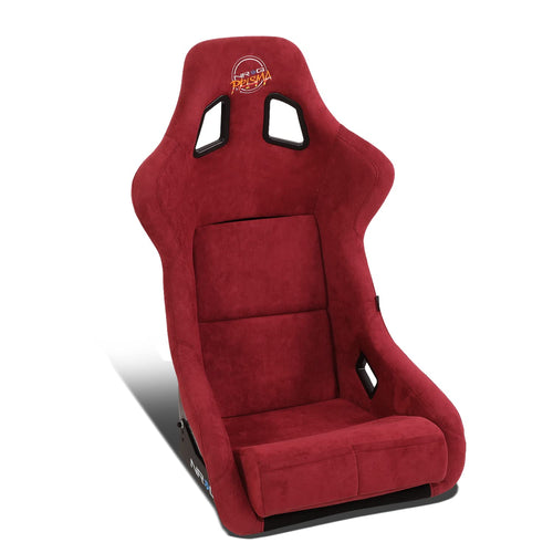 NRG Innovations Universal Fixed Back NRG-FRP-302MAR-PRISMA Bucket Racing Seat for 5-Point Harnesses, Size L, Maroon Alcantara Material, 24" W X 35" H X 18" D