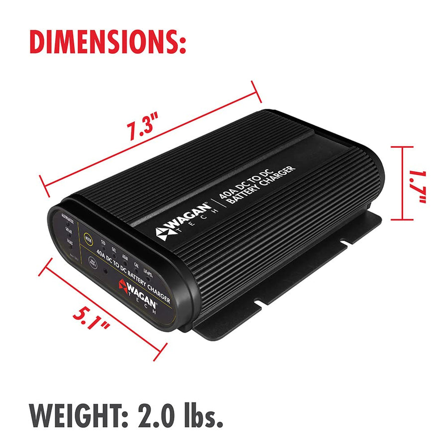 Wagan 12V EL7411 40A DC to DC Battery Charger with Solar Input MPPT Controller for SLA, Flooded, Gel, AGM, Calcium and Lithium, Using Multi-Stage Charging in RVs, Vehicles, Boats and Yachts