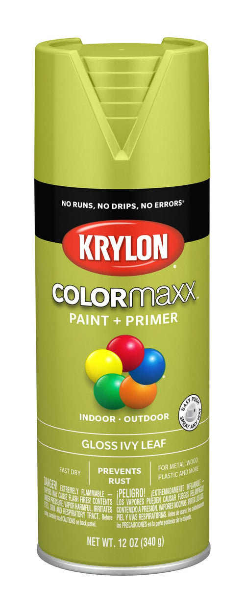 Krylon K05525007 Spray Paint and Primer COLORmaxx for Indoor/Outdoor Use, Gloss Ivy Leaf Green, 12 Ounce (Pack of 1)