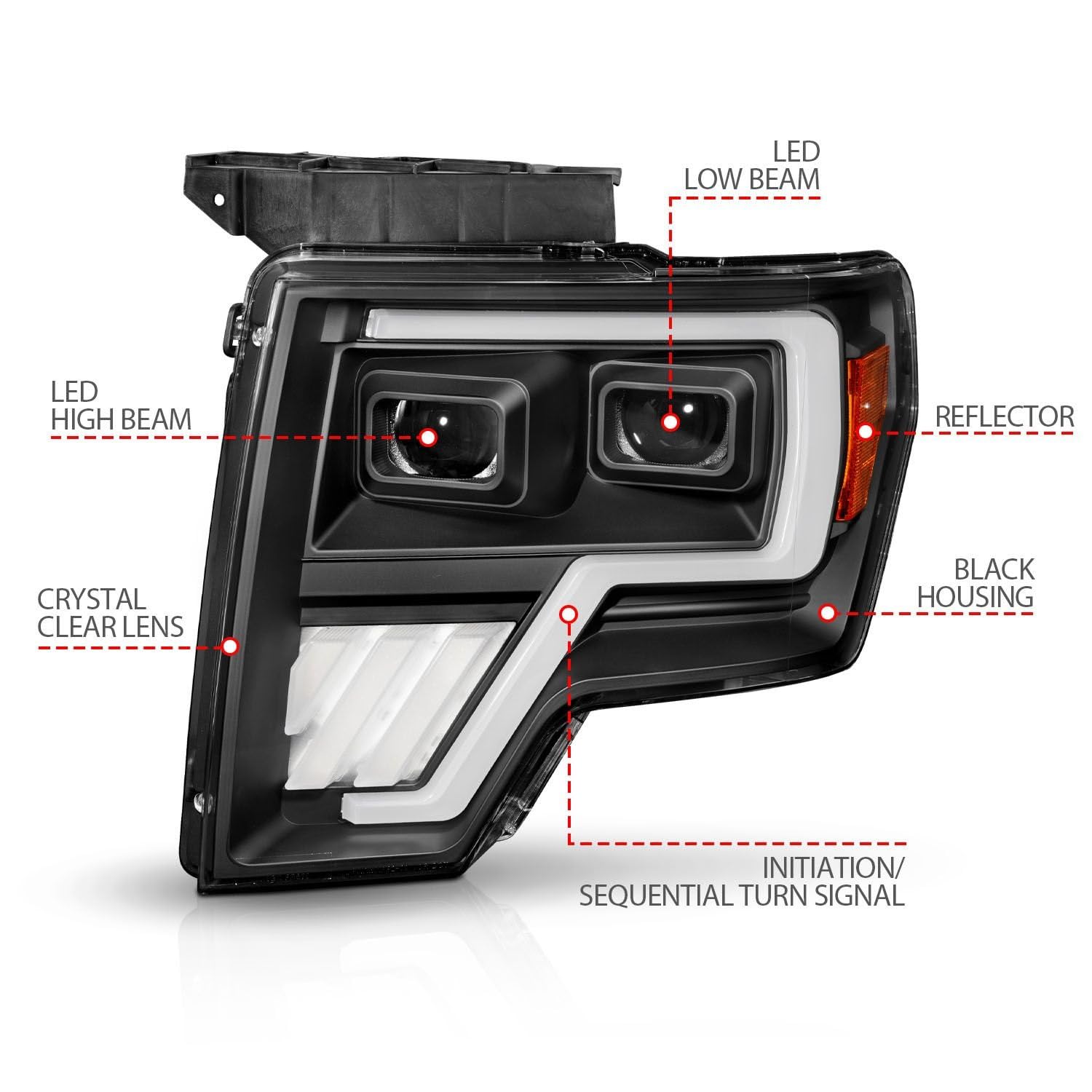 Black Anzo Seqential DRL Bar Projector LED Headlights
