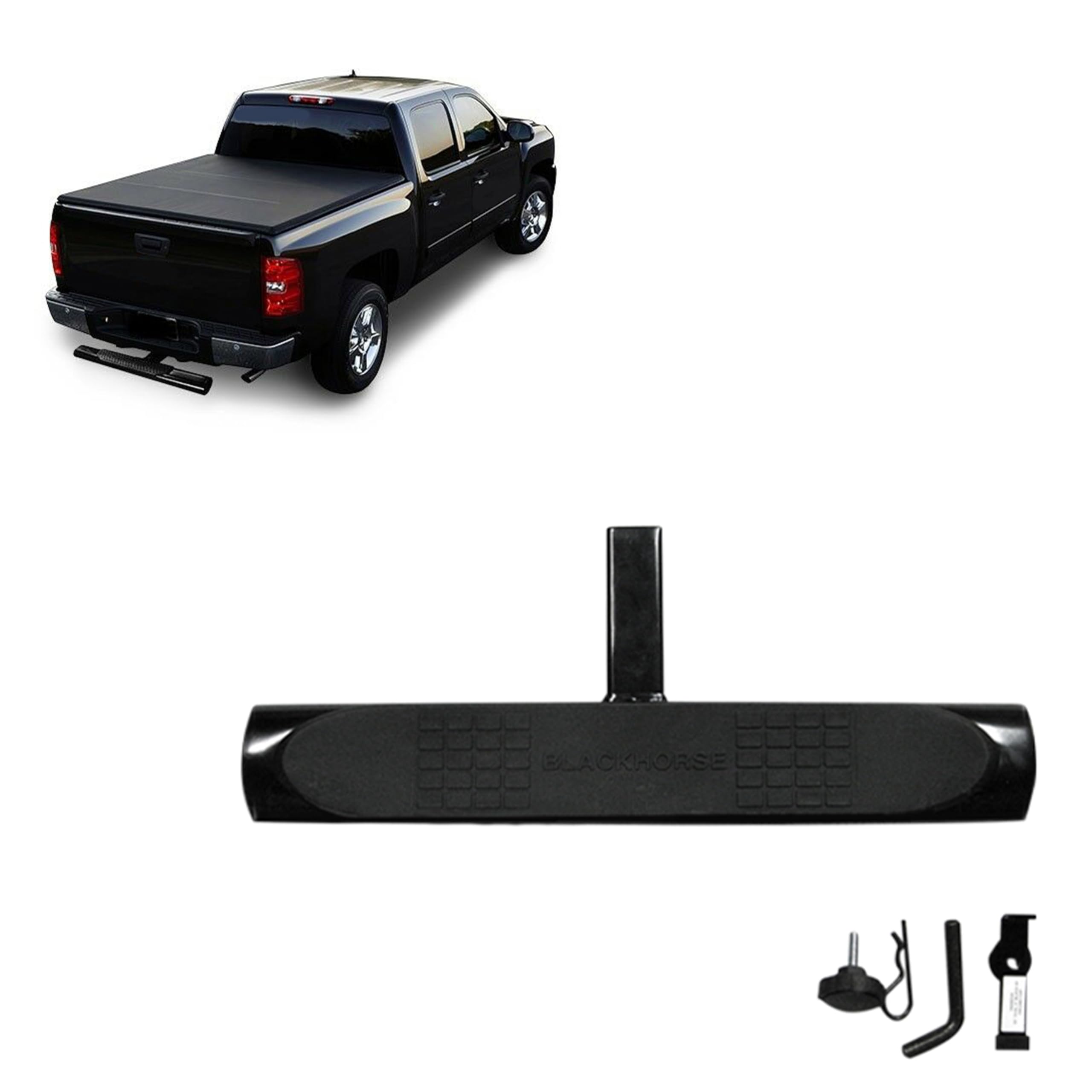 4.5" Black Oval Hitch Step Black Horse Rear Bumper Guard Compatible with Trucks and SUVs Equipped with 2" Receivers-HS28OVA