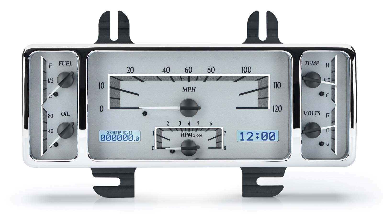 Dakota Digital VHX-40F-S-W Analog Dash Gauge System Compatible with 1940 Ford Car and 1940-47 Ford Pickup Silver Alloy White Backlighting