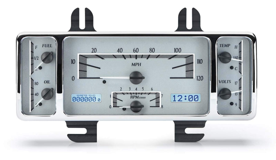 Dakota Digital VHX-40F-S-W Analog Dash Gauge System Compatible with 1940 Ford Car and 1940-47 Ford Pickup Silver Alloy White Backlighting