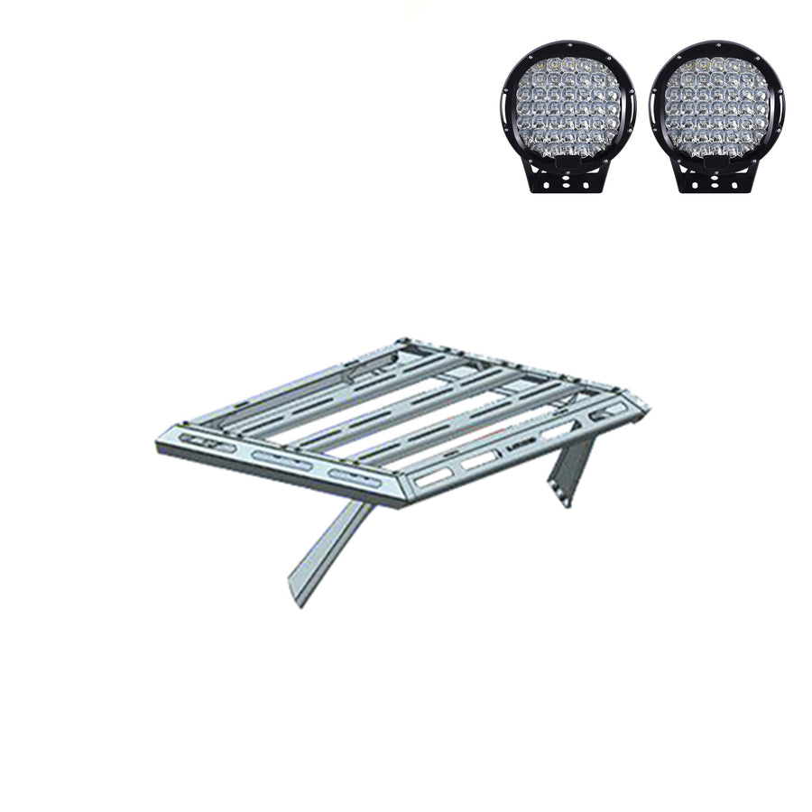 Black Armour II Horse Basket Incl.Set of 9 Black Round LED Light Compatible with 05-24 Toyota Tacoma|15-22 Colorado|15-22 GMC Canyon|19-24 Ford Ranger|05-21 Nissan Frontier-BA3AR2-PL69B
