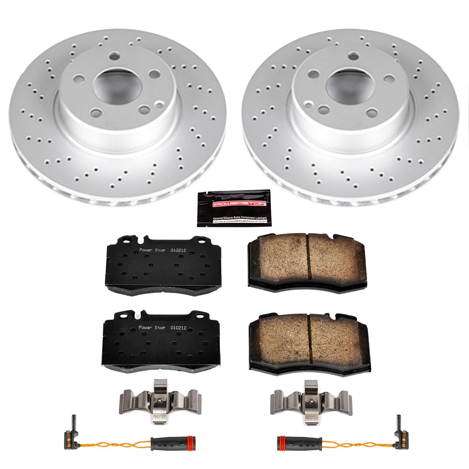 Power Stop CRK2932 Z23 Evolution Front Geomet Coated Brake Kit and 2 Front Sensor Wires For Mercedes-Benz CL500, Mercedes-Benz S, Mercedes-Benz S430, Mercedes-Benz S500 [Model Specific]