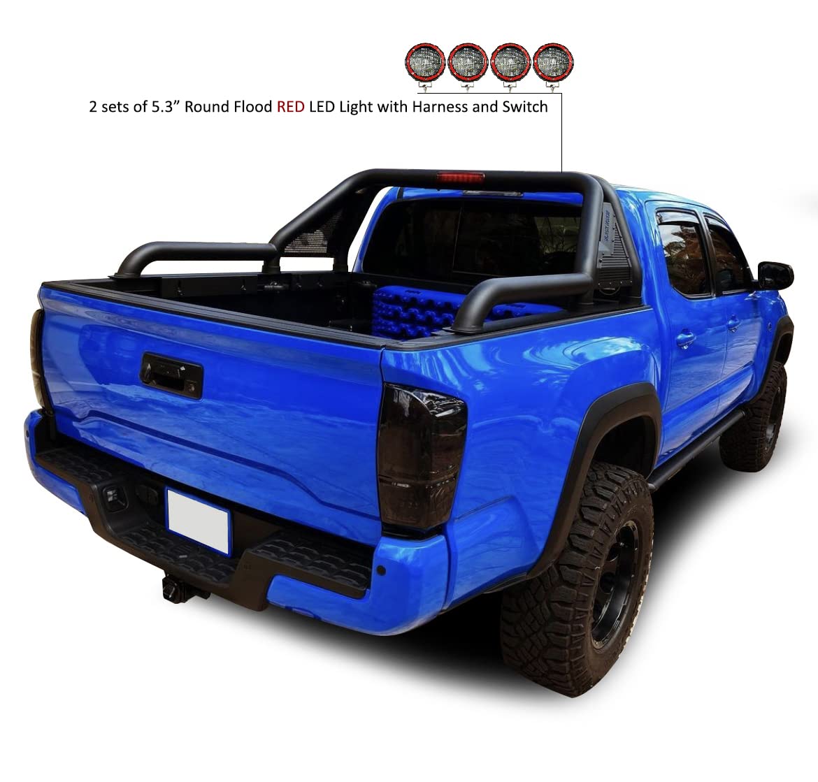 Gladiator Black Horse Roll Bar Incl. Set of 5.3" Dia.Led Lights w/Red Trim Rings Modular Compatible with 2015-2024 GMC Canyon|2015-2024 Chevrolet Colorado|2015-2024 Toyota Tacoma-GLRB-03B-PLFR