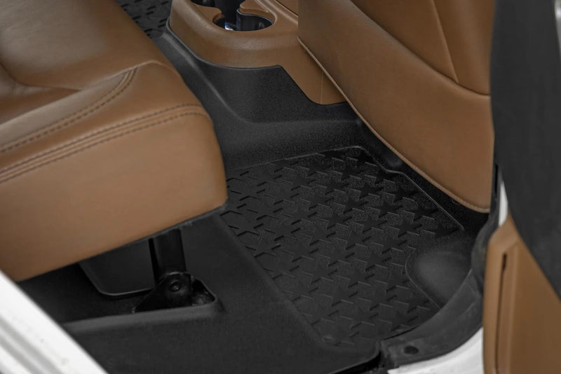 Flex-Fit Rough Country All Weather Floor Mats for Jeep Wrangler Unlimited (2014-2018) 4-Door - Non-Slip TPE Rubber Mat, Waterproof, Front & Rear Set