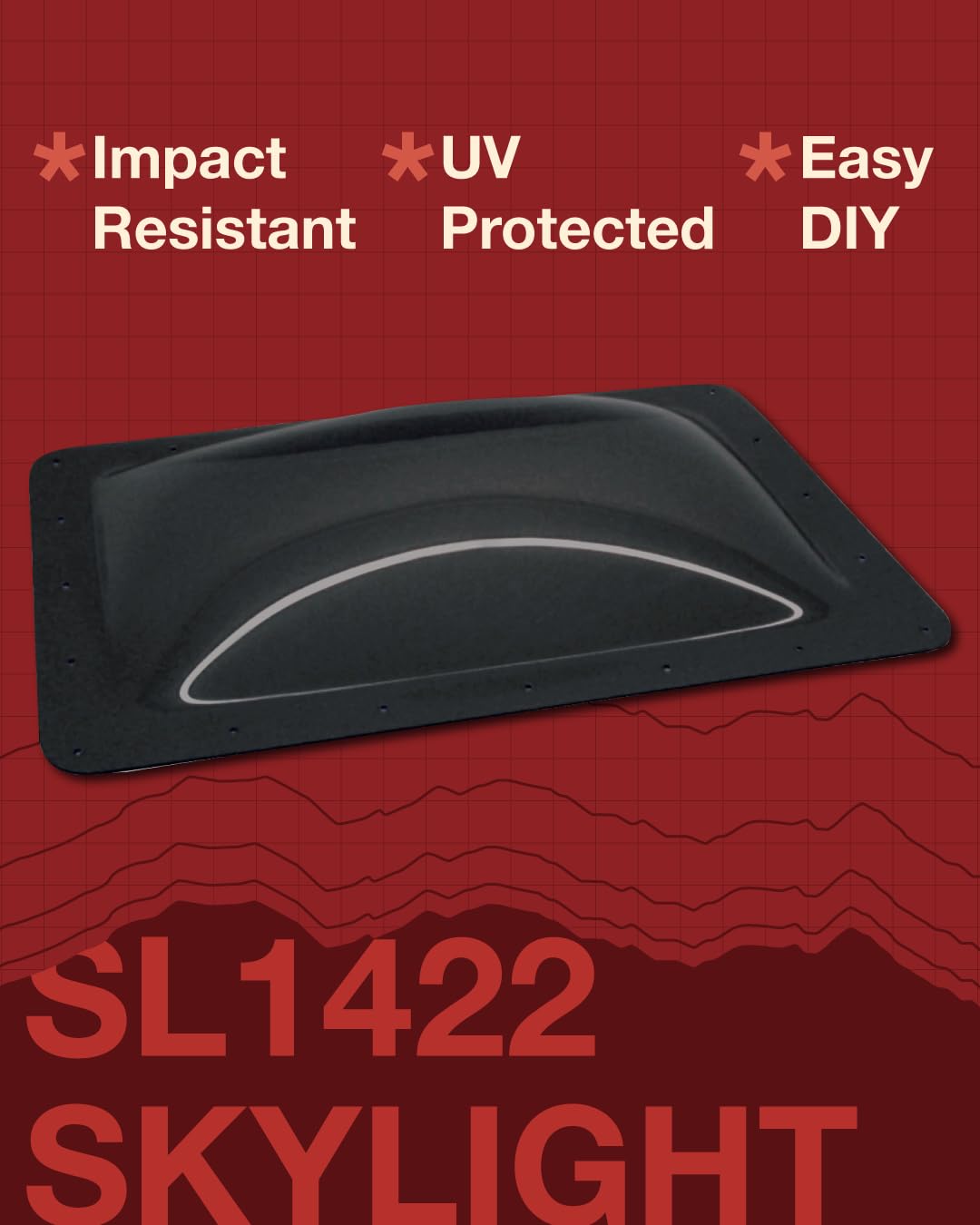 SL1422DS ICON RV Skylight - Dark Smoke, Fits 14"x22" Openings, 16"x26" Overall, Outer Dome Skylight Covering Replacement for RV, Camper, Motorhome, or Trailer, UV Protected & Impact Resistant