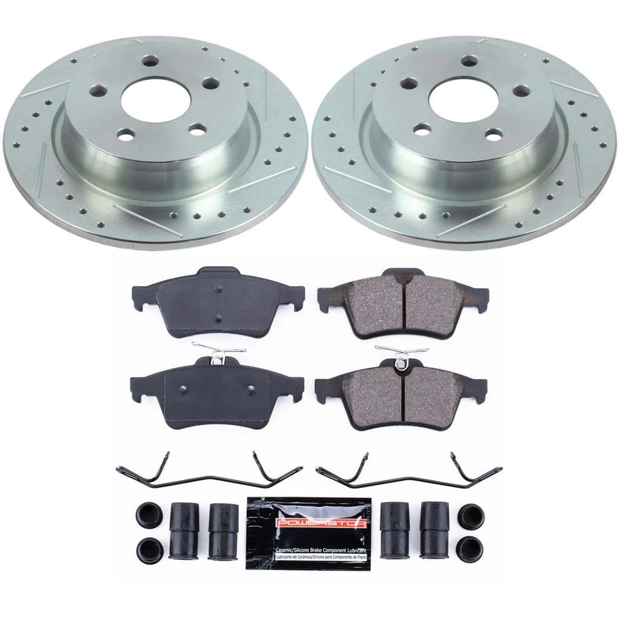 Power Stop K8176 Z23 Carbon Fiber Brake Pads Rear with Drilled & Slotted Brake Rotors Kit For Ford Transit Connect 2018-2023 [Model Specific]