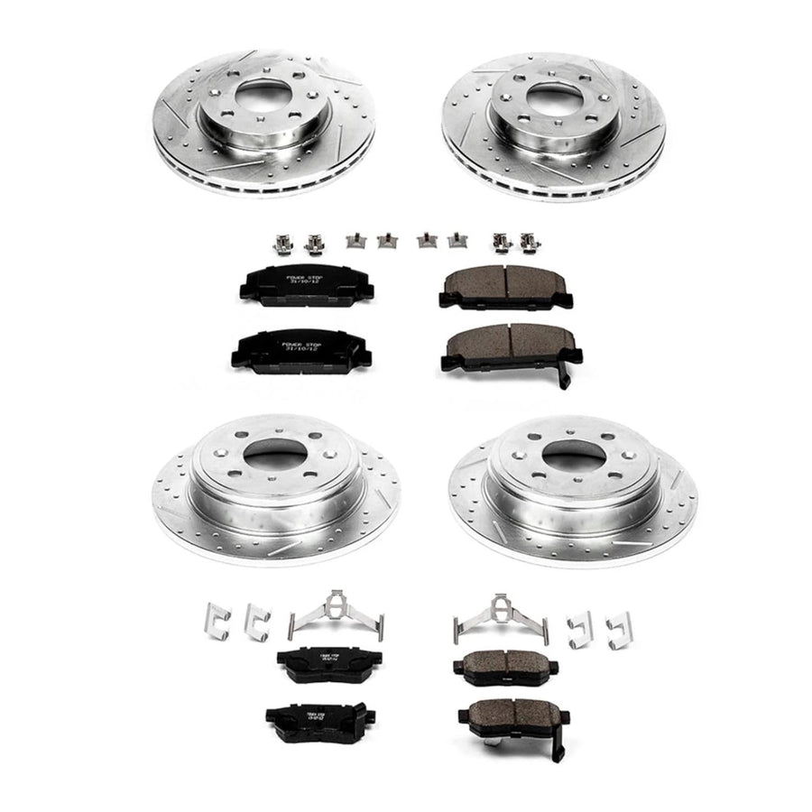 Power Stop K700 Z23 Carbon Fiber Brake Pads Front and Rear with Drilled & Slotted Brake Rotors Kit For Honda Civic 1992-1995, Honda Civic del Sol 1993-1997 [Model Specific]